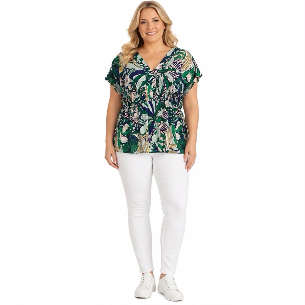 Liz Claiborne Aqua Bliss Floral Stretch Knit Shirt Size 1X